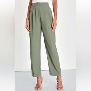 Lulus Sophisticated Company Sage Green Straight Leg Trouser Pants NWOT